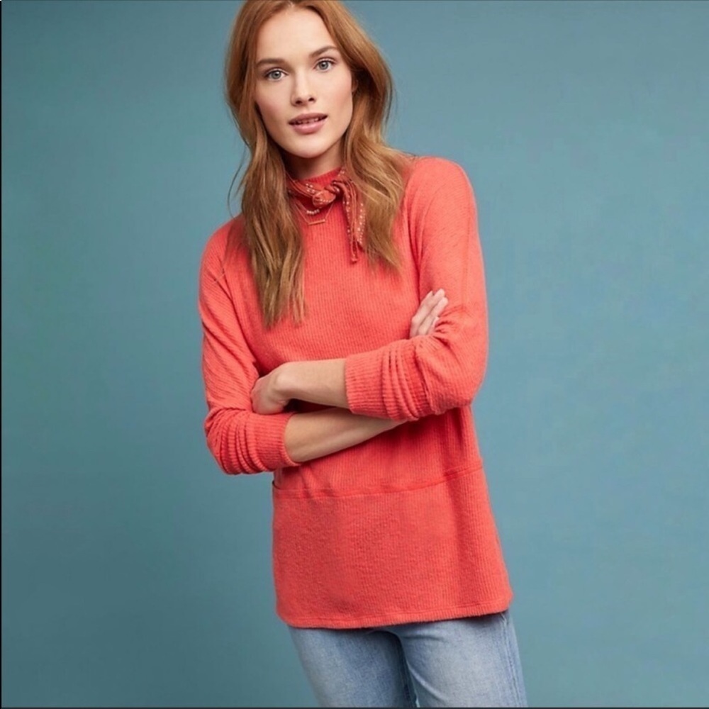 Anthropologie Ribbed Hacci Knit Mockneck Top - Picture 2 of 10